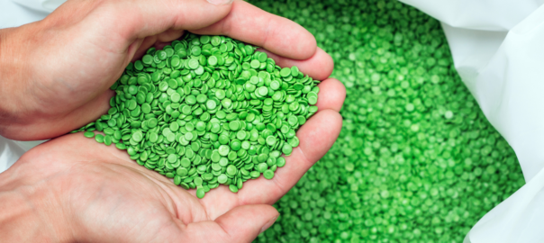 Bioplastic pellets in bag -