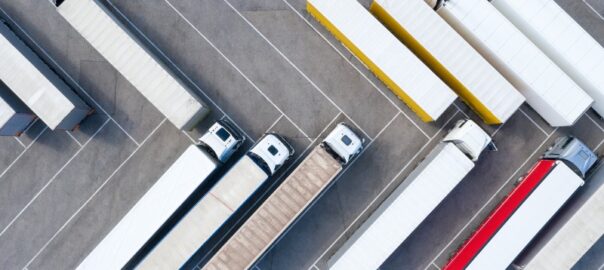 Group of trucks in parking lot